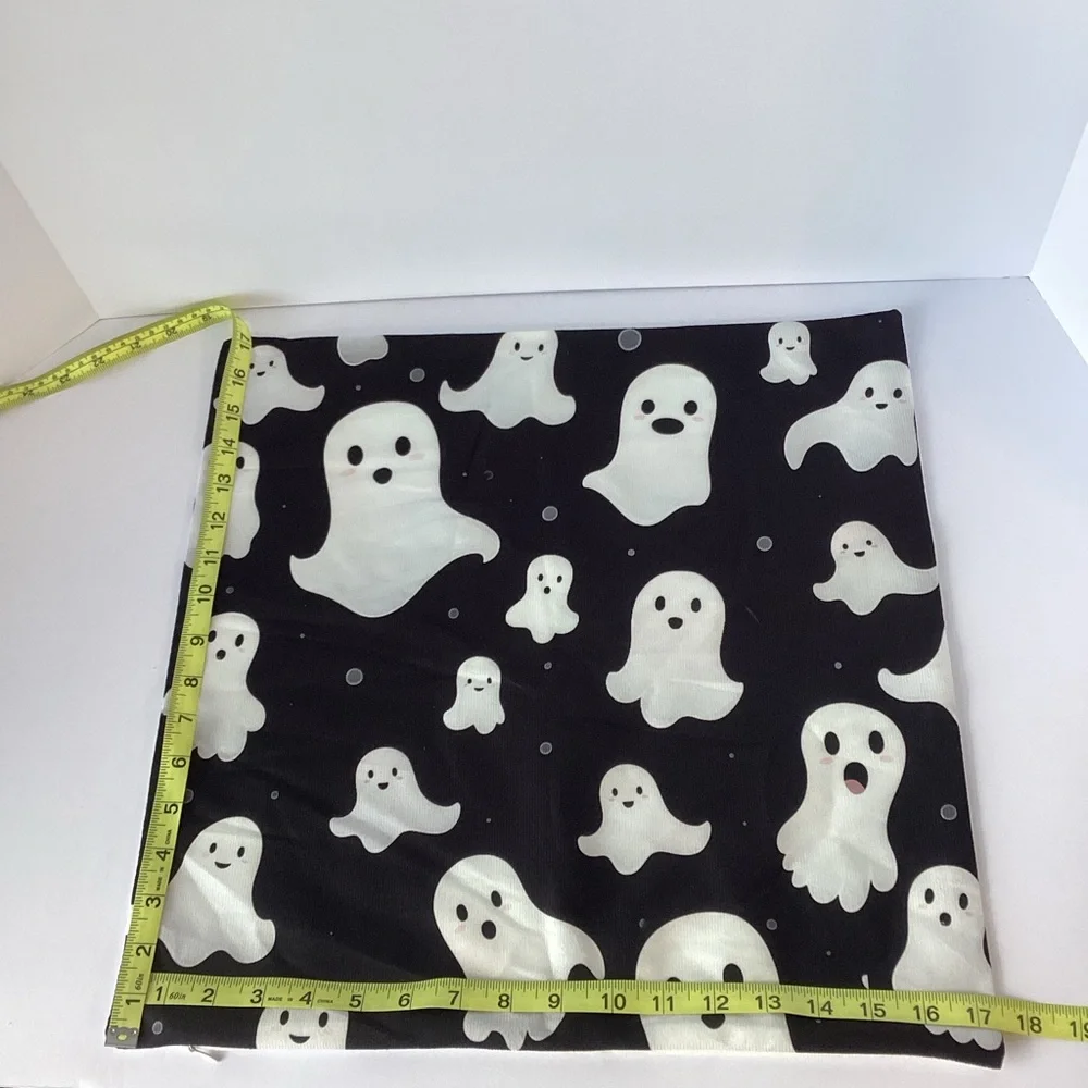 HALLOWEEN: set of 4 17”x17” ghost fabric pillow covers
